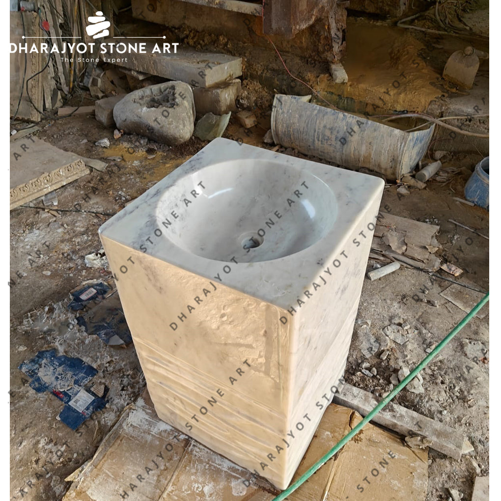 White Marble Pedestal Bathroom Sink