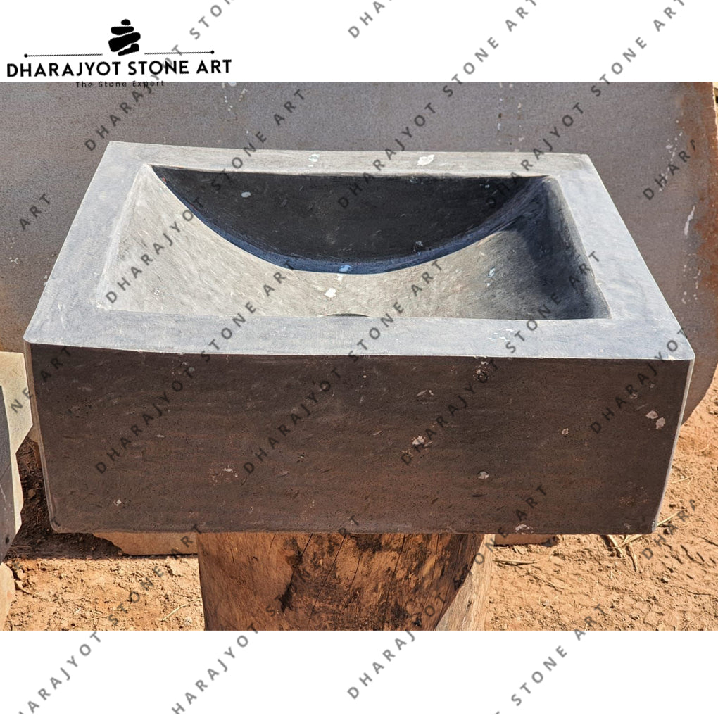 Black Rectangle Table Top Natural Stone Washbasin