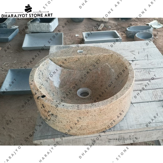 Natural Stone Round Polished Carved Marble Basin Sink