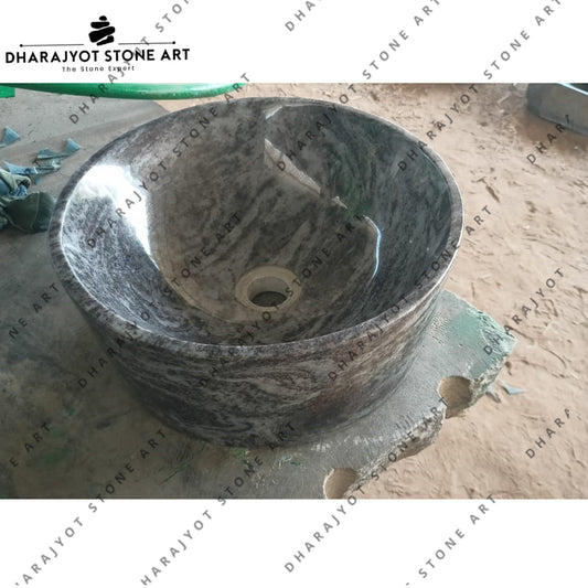 Custom Size Natural Grey Marble Stone Round Basin Sink