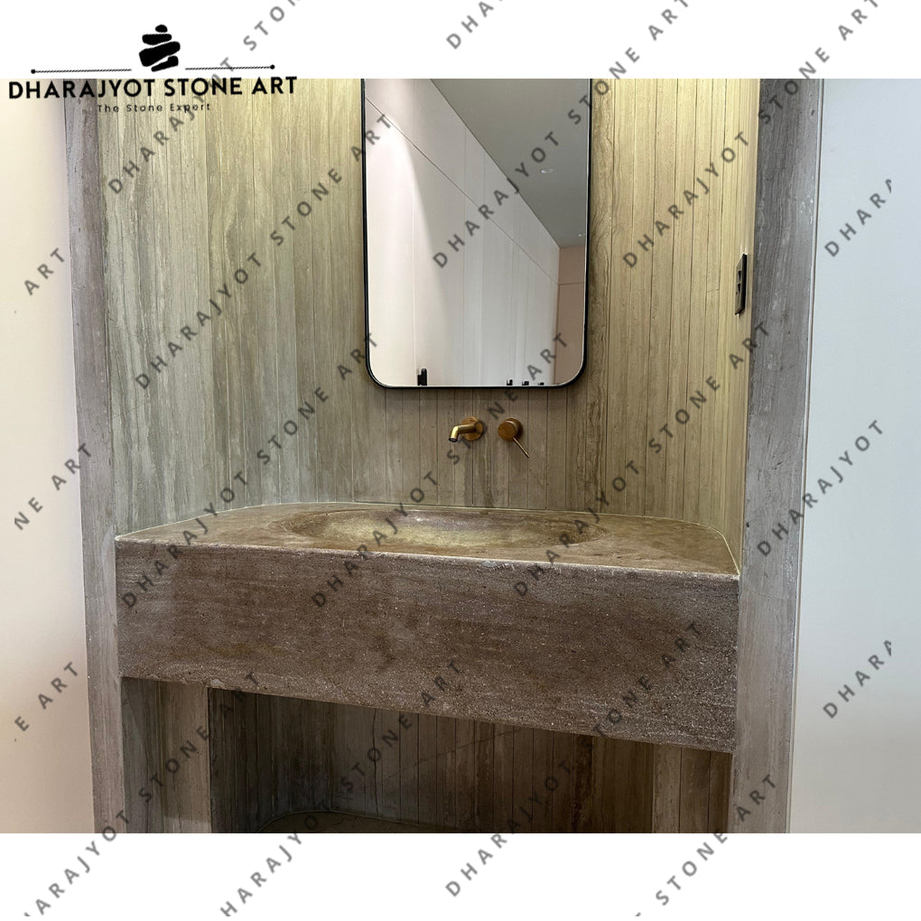 Antique Hand Carved Brown Marble Double Basin Sink