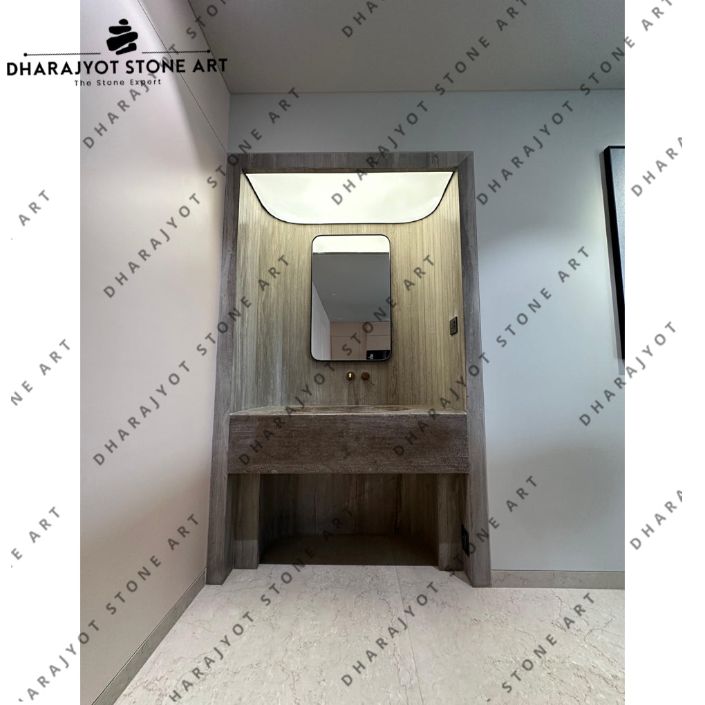 Antique Hand Carved Brown Marble Double Basin Sink