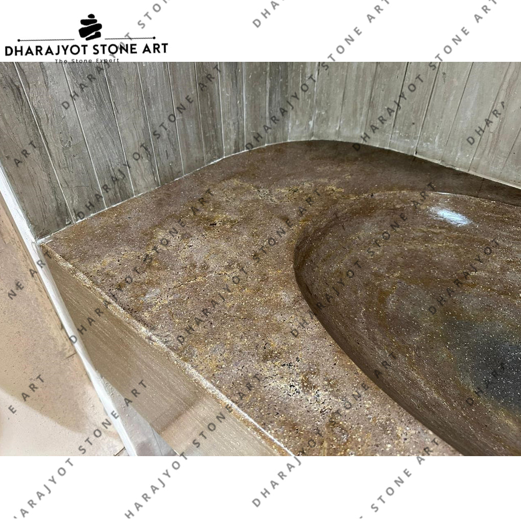 Antique Hand Carved Brown Marble Double Basin Sink