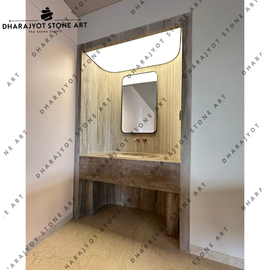 Antique Hand Carved Brown Marble Double Basin Sink