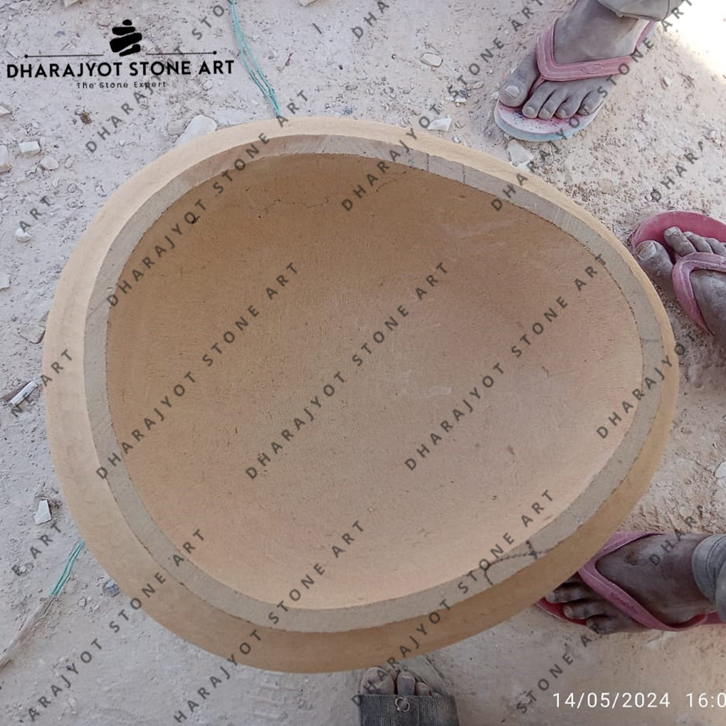 Beige Planting Sandstone Round Washbasin