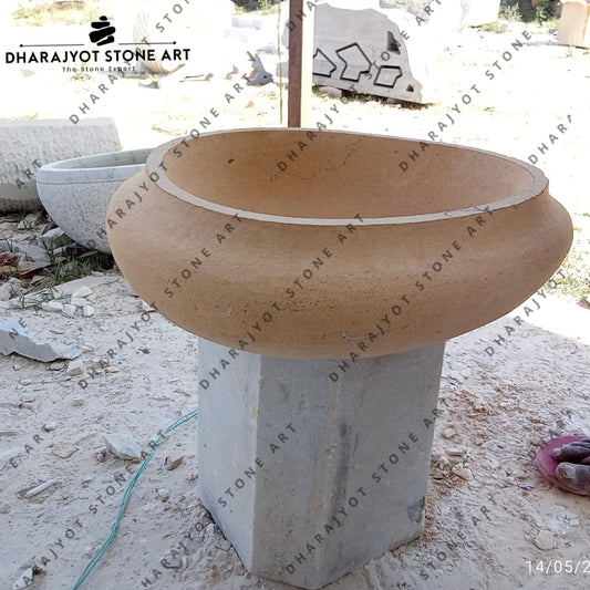 Beige Planting Sandstone Round Washbasin
