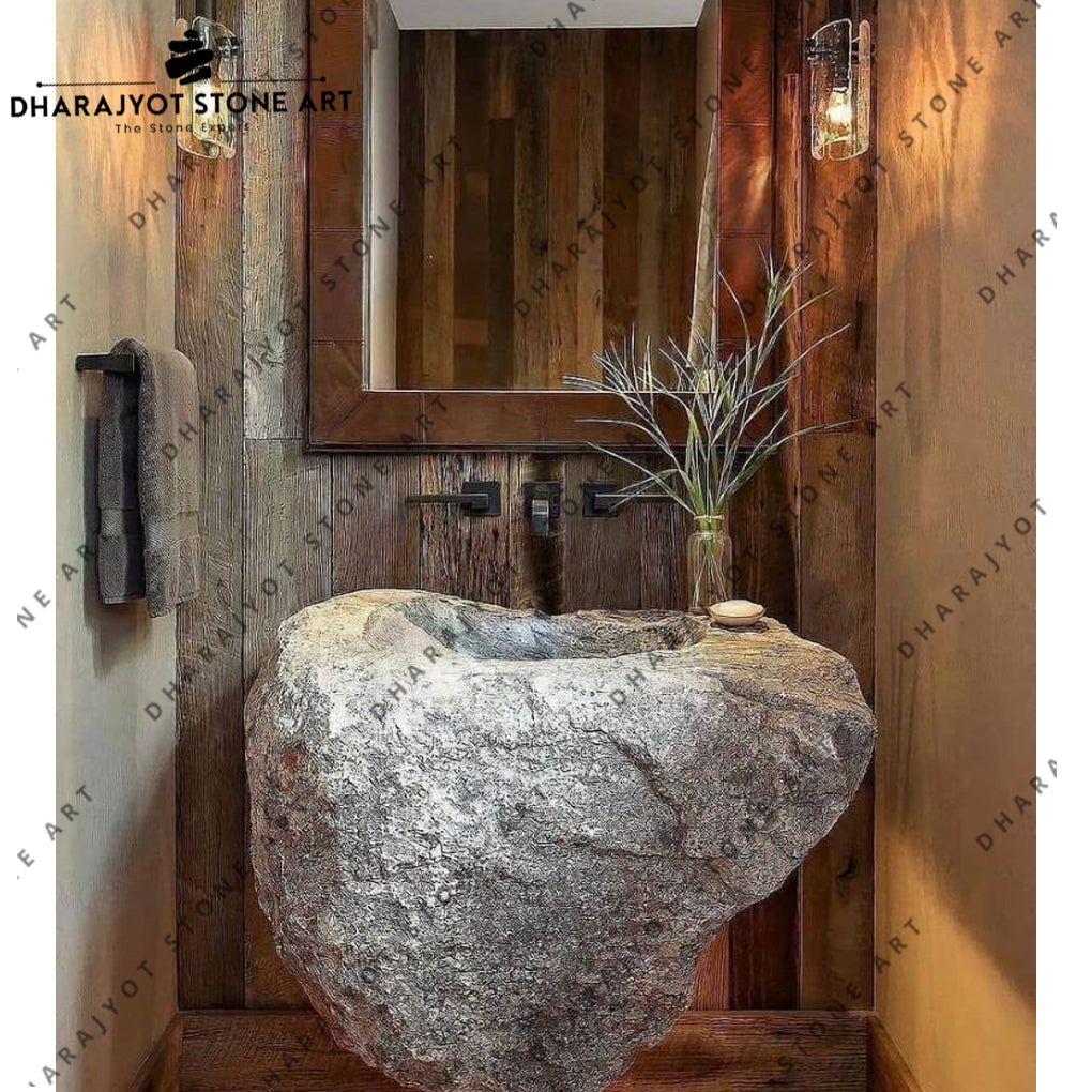 Bathroom Natural Rock Stone Pedestal Wash Basin