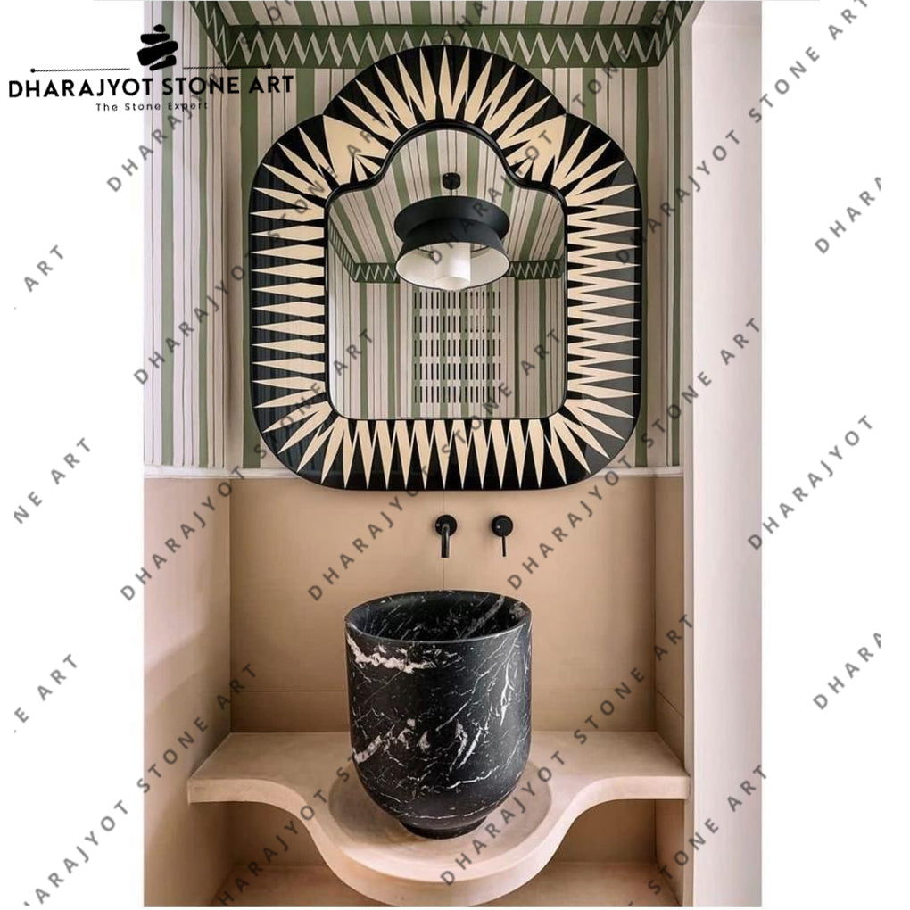 Customized Washroom Black Stone Modern Design Washbasin