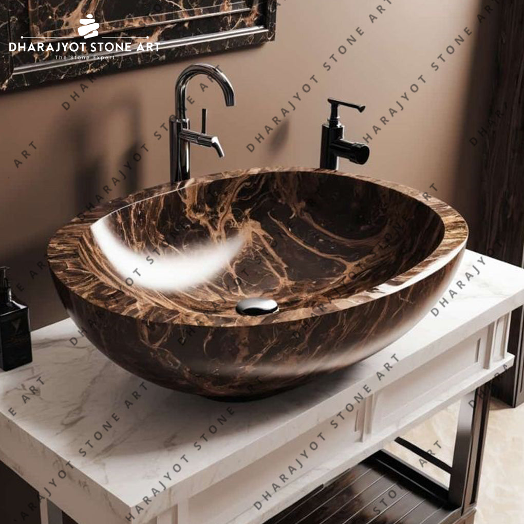 Brown Colour Dark Bathroom Marble Sink
