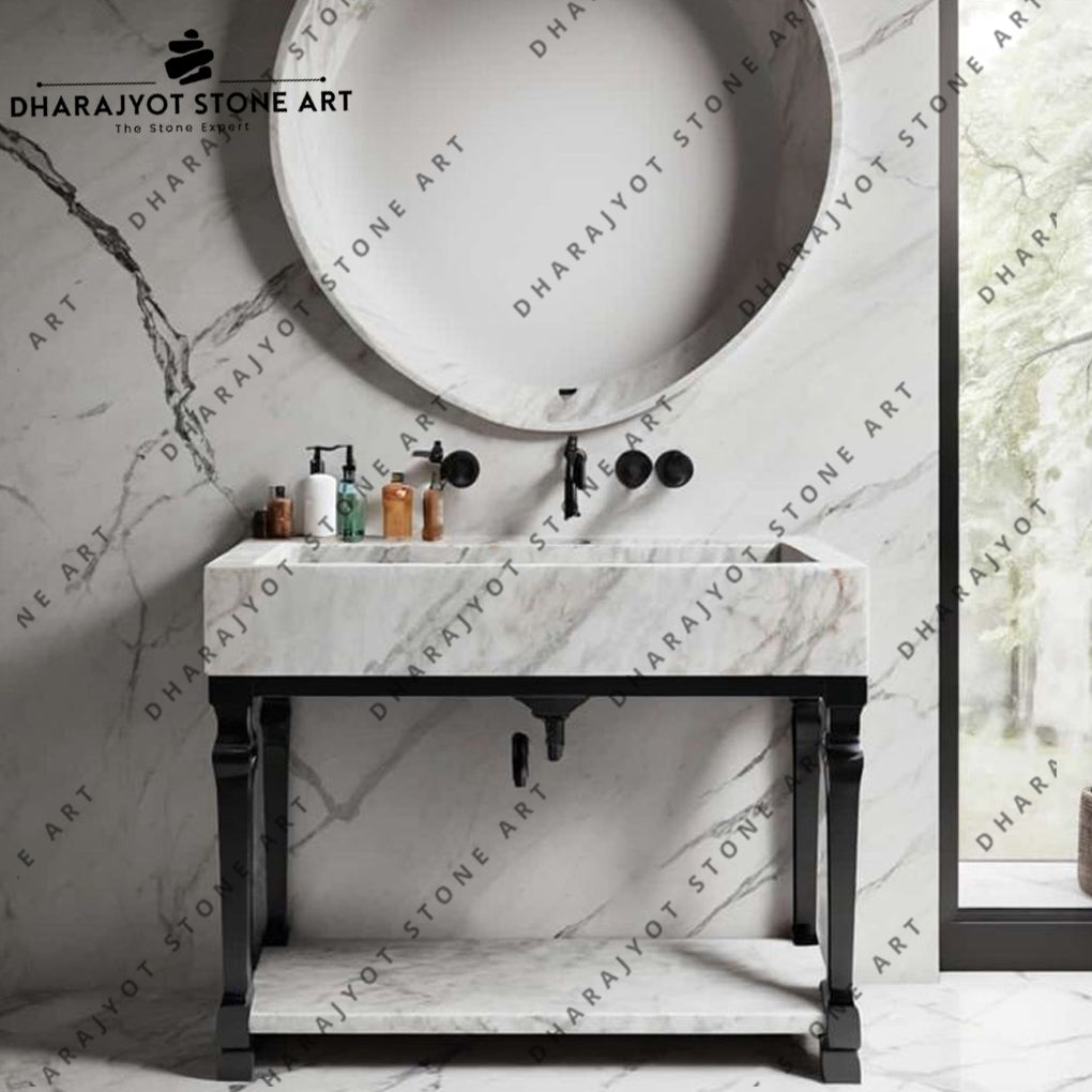 White Natural Marble Bathroom Table Top Marble Sink