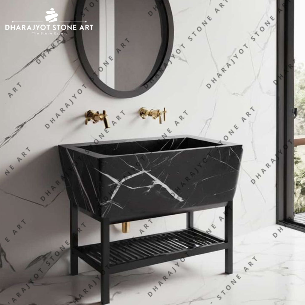 European Marble Veneer Single Bathroom Washbasin