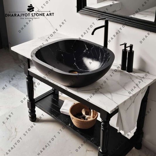 Black Matt Marble Design Table Top Wash Basin