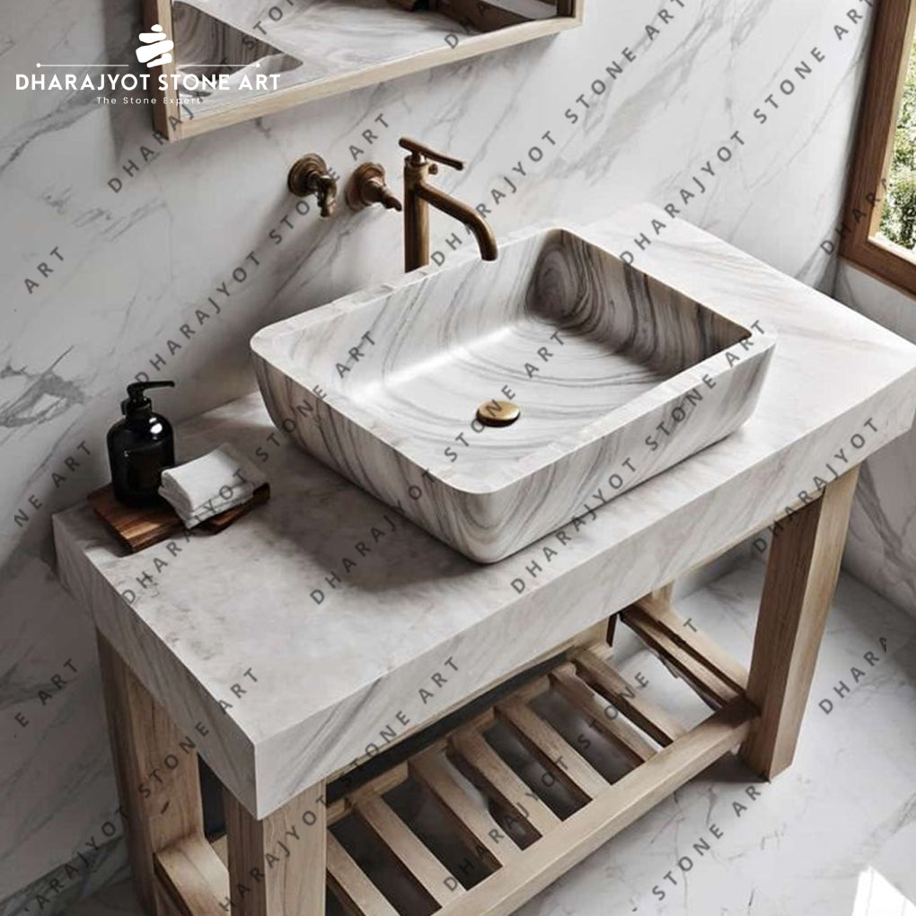 Cream Marble Counter Table Top Wash Basin