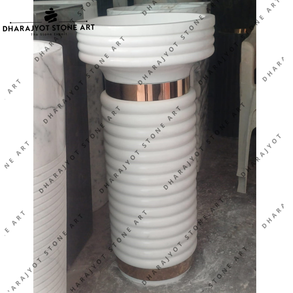 White Textured Marble Pedestal Wash Basin