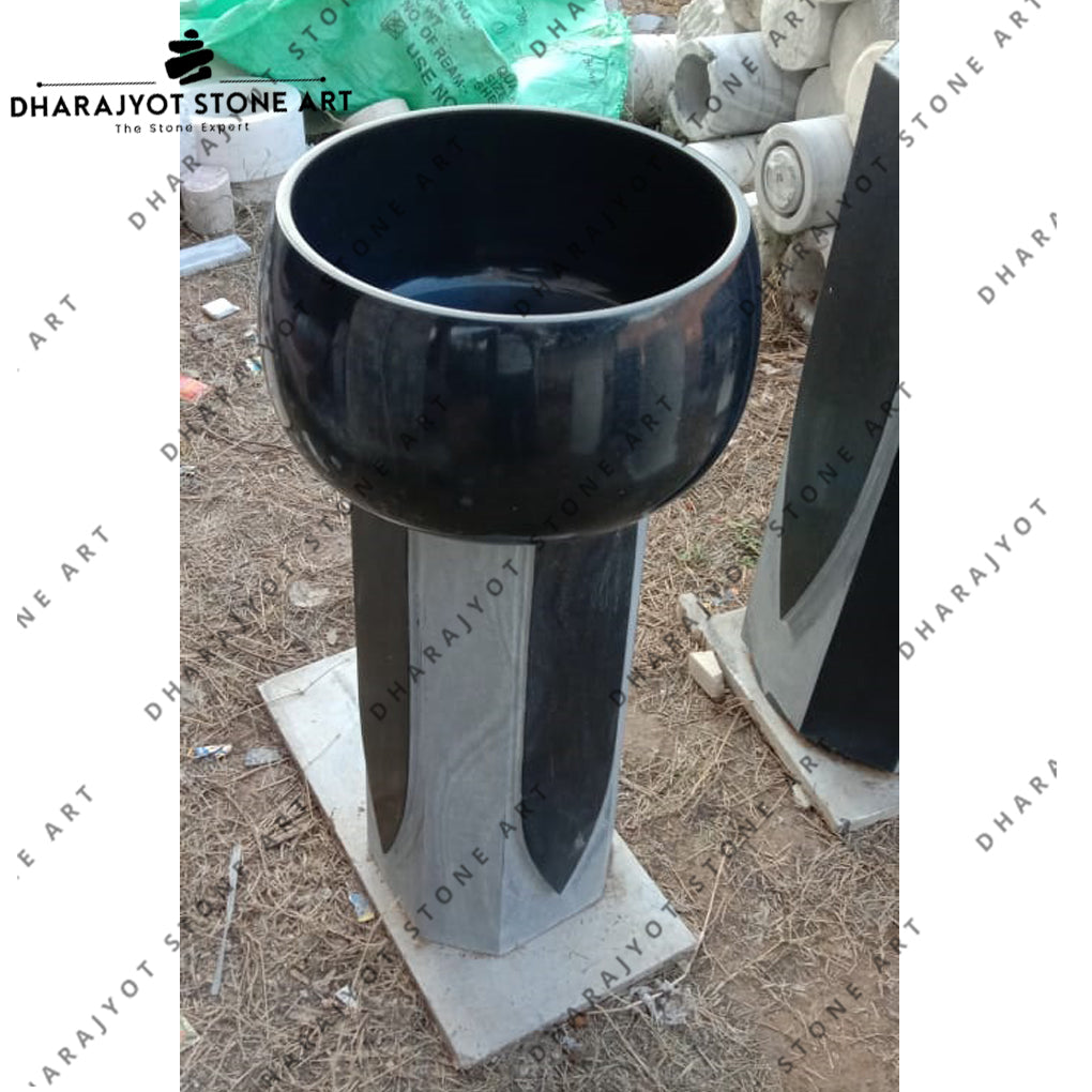 Natural Stone Pedestal Black Marble Free Standing Basin Sink