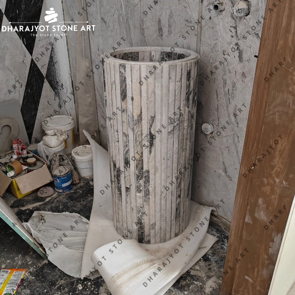 One Piece Marble Pedestal Wash Basin Sink