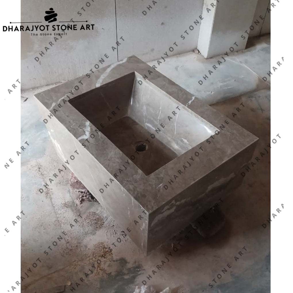 Grey Marble Rectangular Bathroom Wash Basin