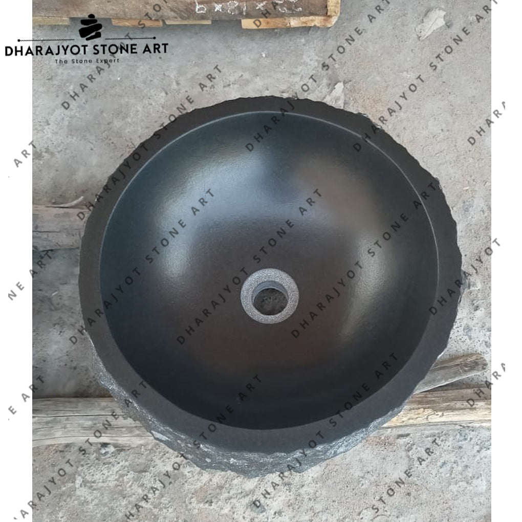 Natural Black Marble Rough Stone Bathroom Countertop Wash Basin