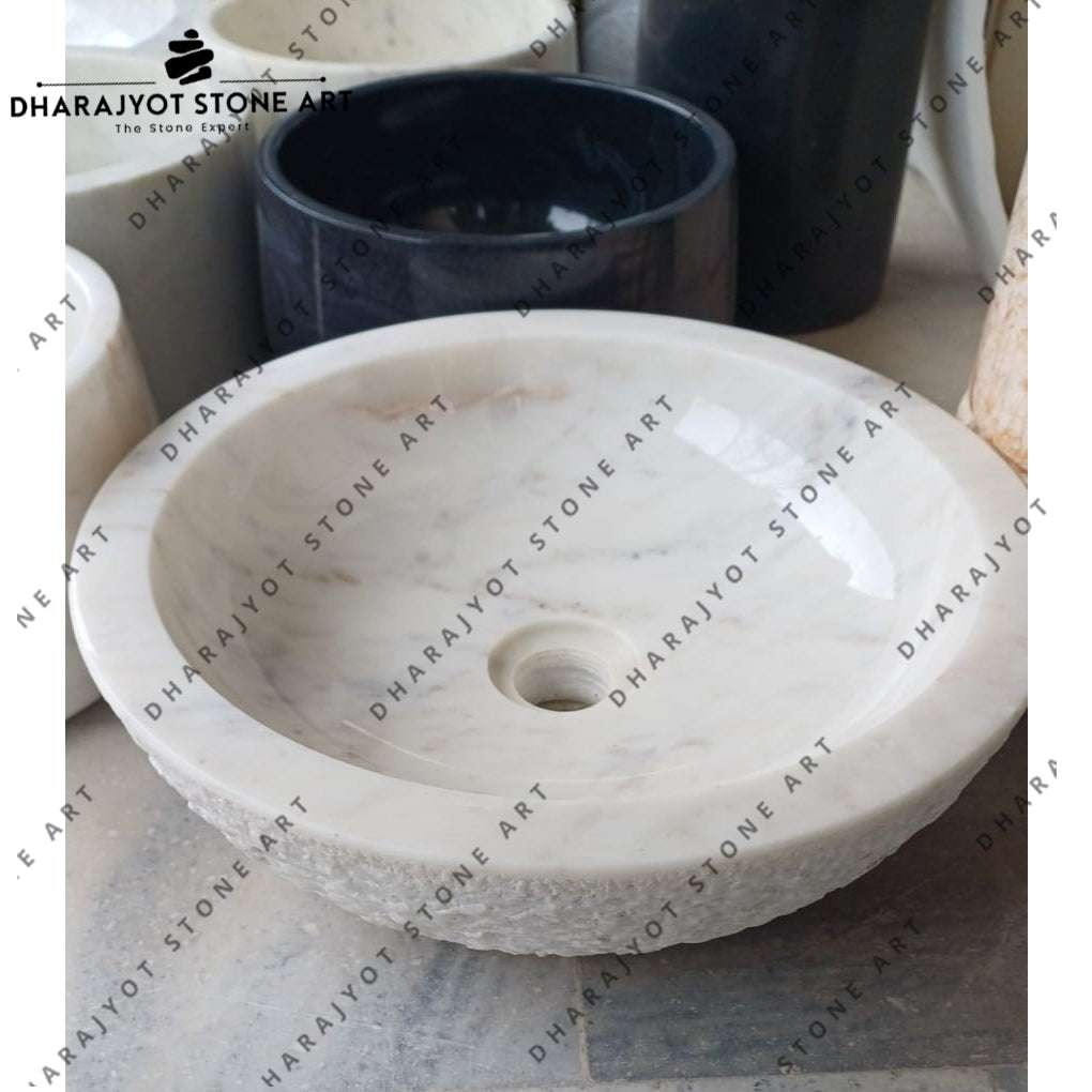 Customized Round Shape Italian Carrara White Stone Wash Basin