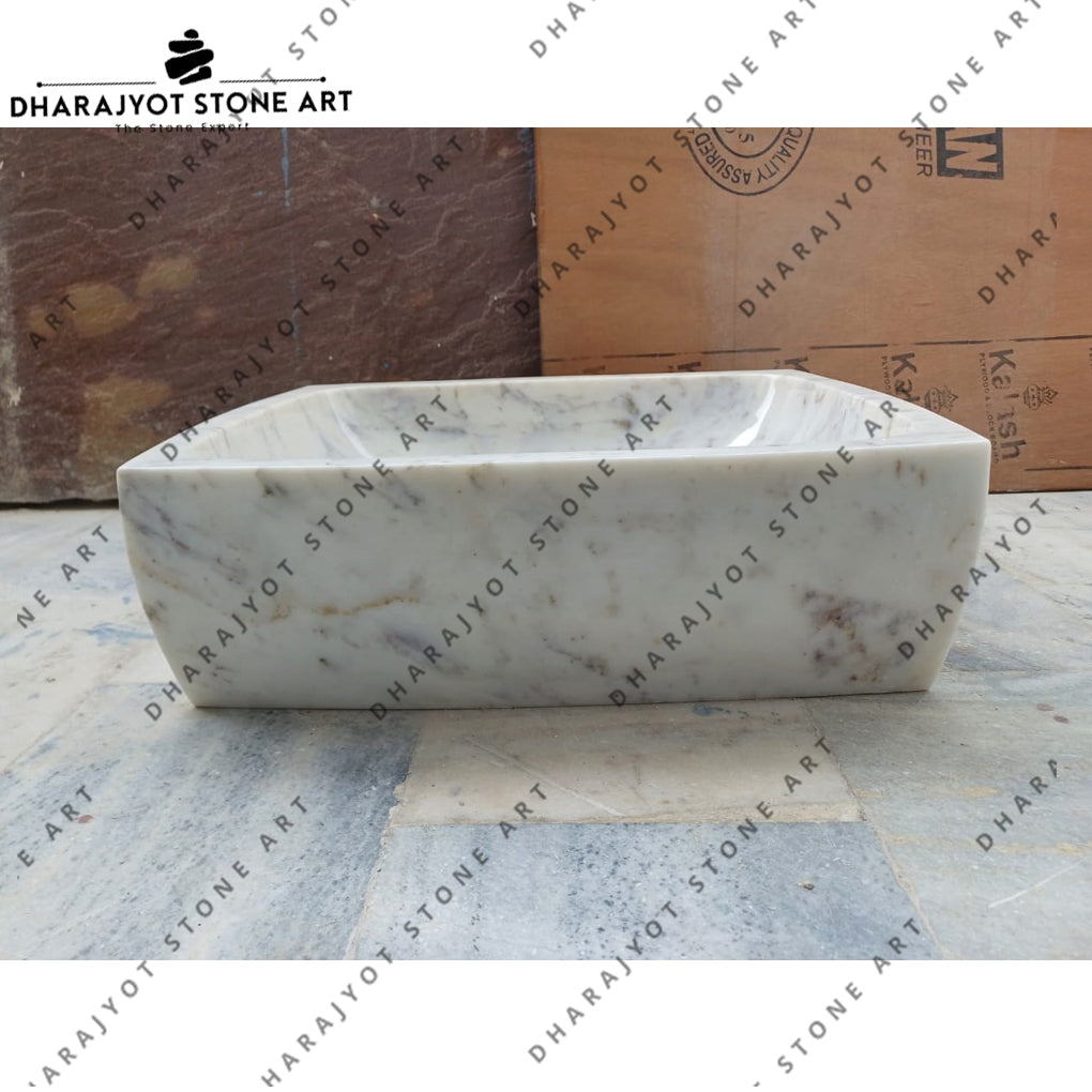 Natural Customized Rectangle White Marble Bathroom Sink