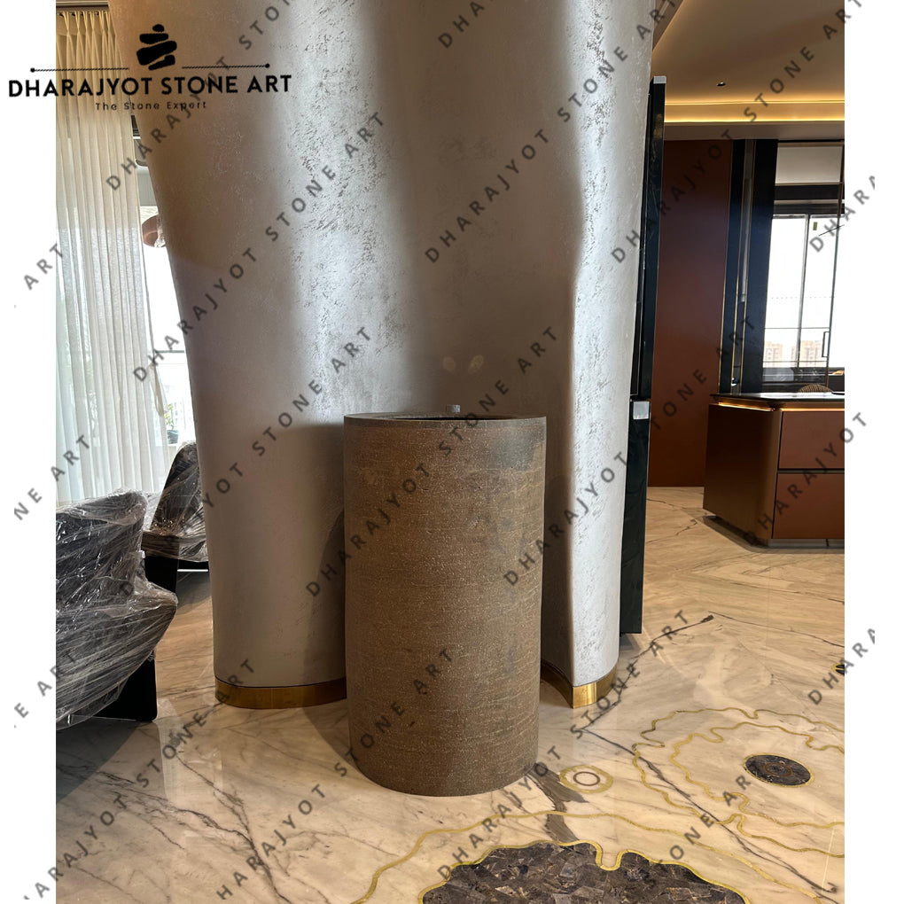 Grey Colour Natural Stone Pedestal Wash Basin