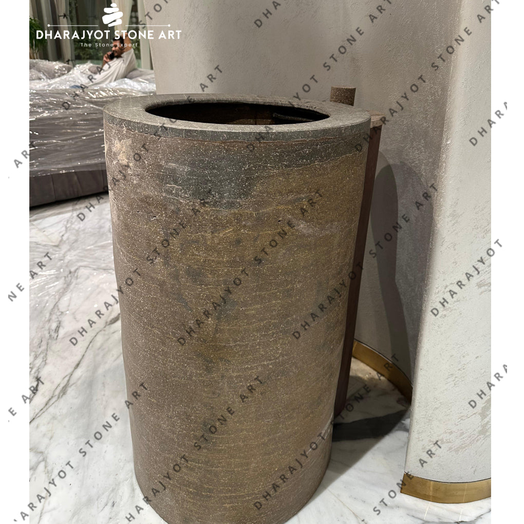 Grey Colour Natural Stone Pedestal Wash Basin