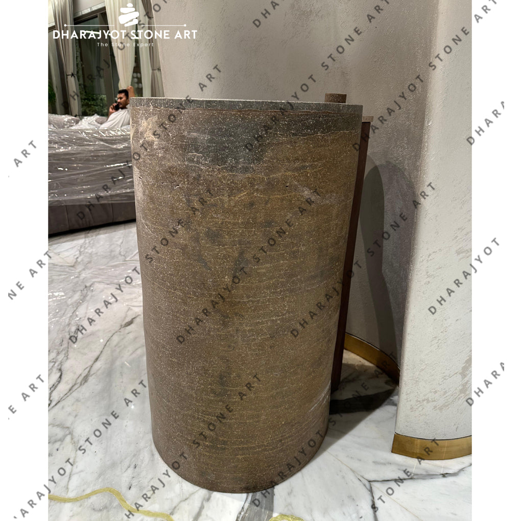 Grey Colour Natural Stone Pedestal Wash Basin