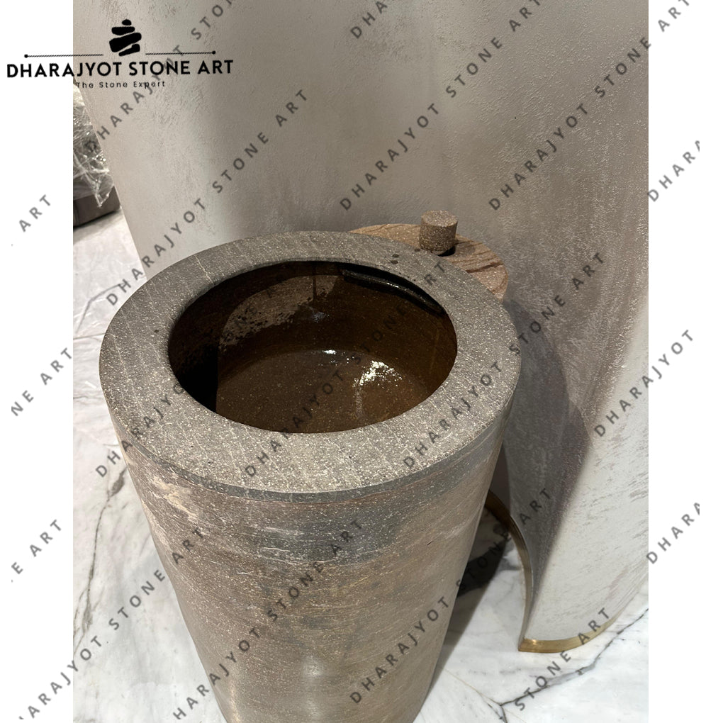 Grey Colour Natural Stone Pedestal Wash Basin