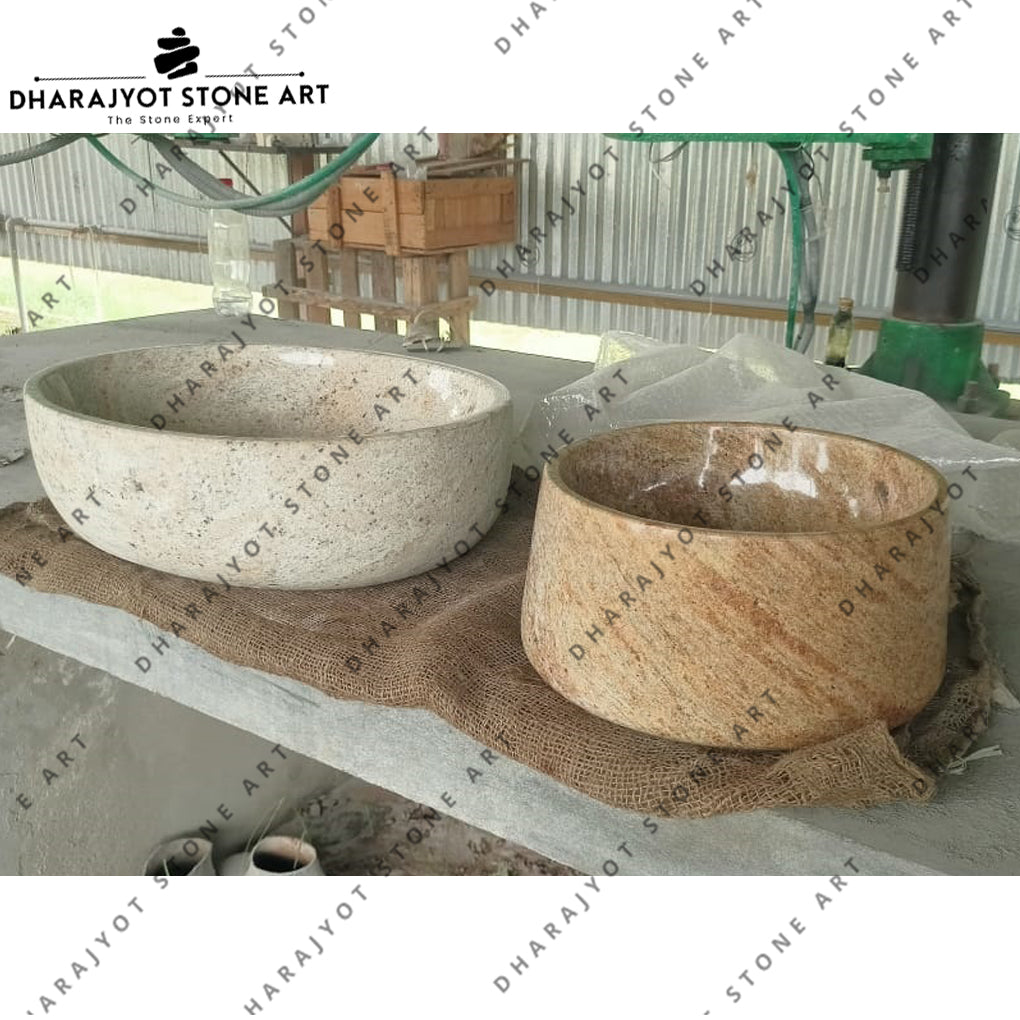 Classic Beige Travertine Round Shape Natural Stone Washbasin