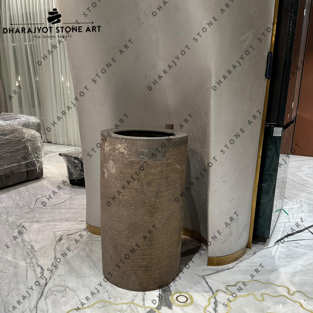 Grey Colour Natural Stone Pedestal Wash Basin