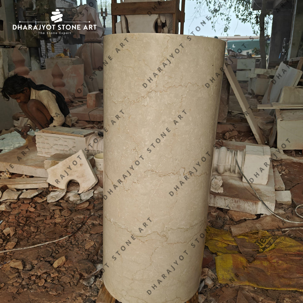 Customize Pedestal Marble Round Handmade Natural Stone Washbasin