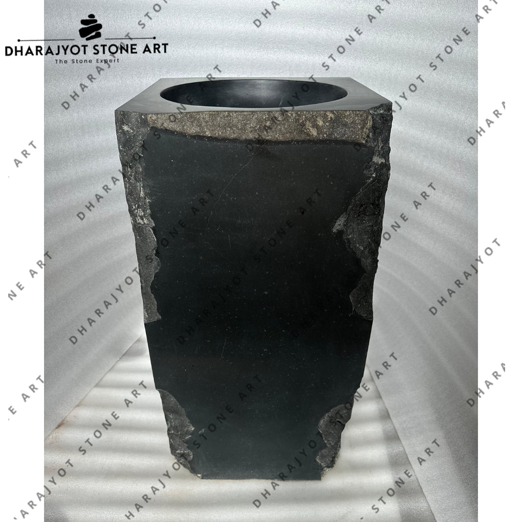 Handcrafted Natural Black Basalt Pedestal Washbasin