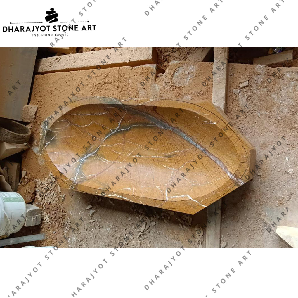 Modern Polished Oval Rainforest Brown Marble Washbasin