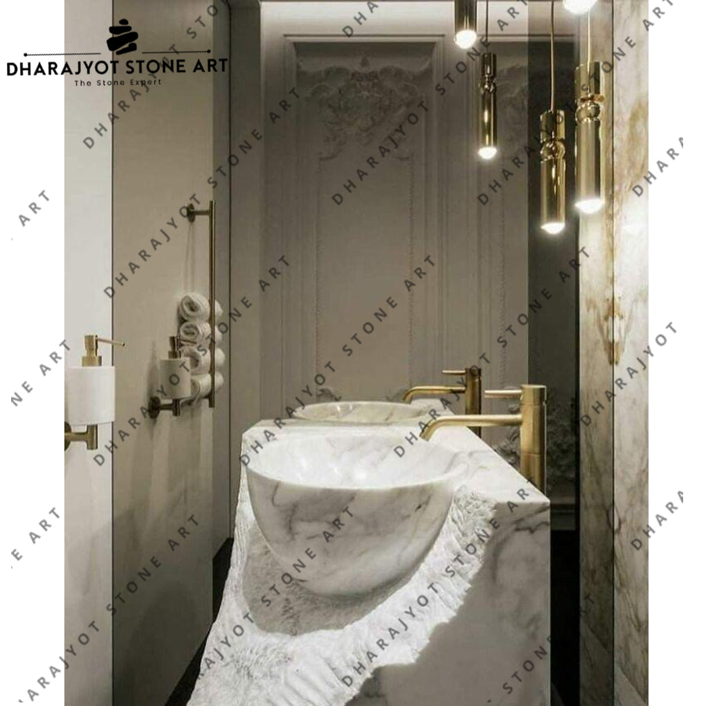 Luxury Raw-Edge Counter Design Handcrafted Marble Wash Basin
