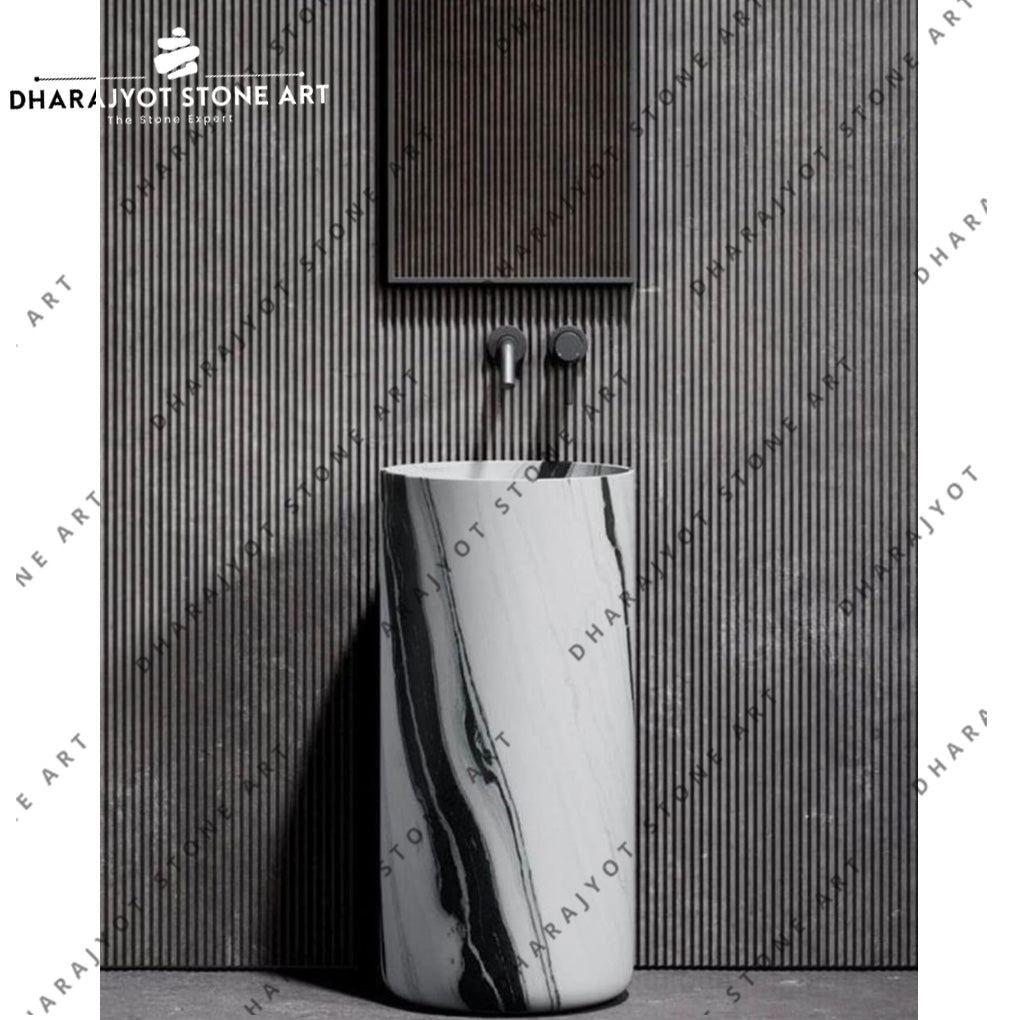 Luxury White Marble Freestanding Pedestal Wash Basin
