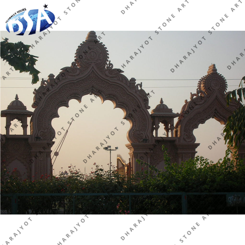 Antique Pink Sandstone Temple Entrance Gate