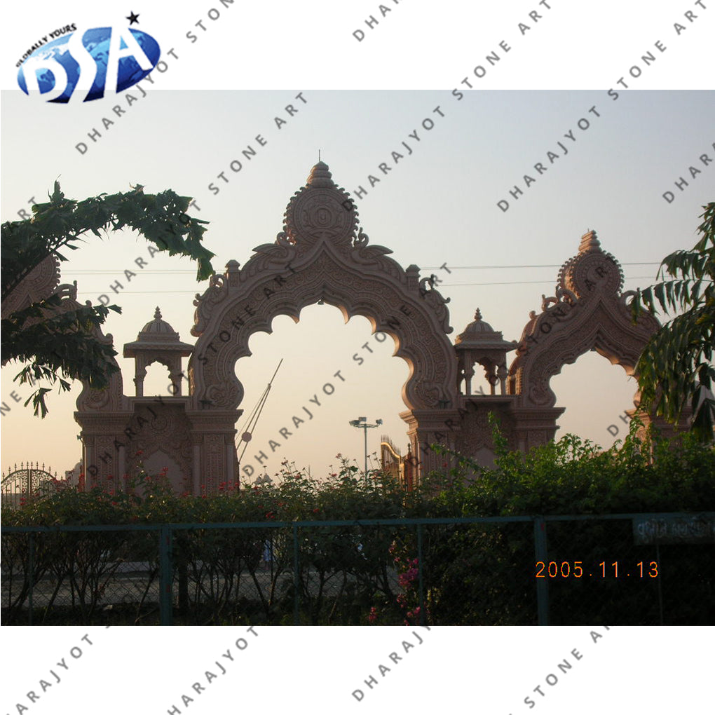 Antique Pink Sandstone Temple Entrance Gate