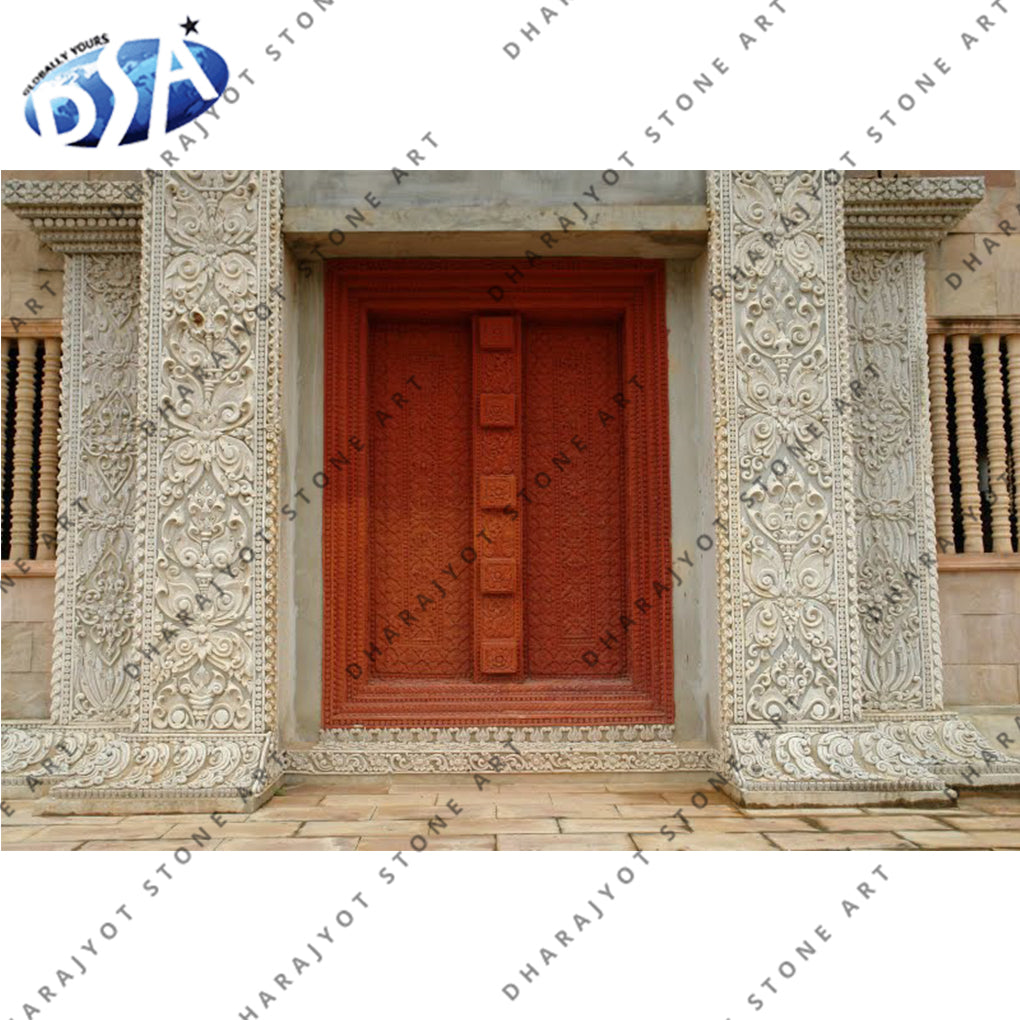 Modern Sandstone White Hand Carving Work Entrance Gate