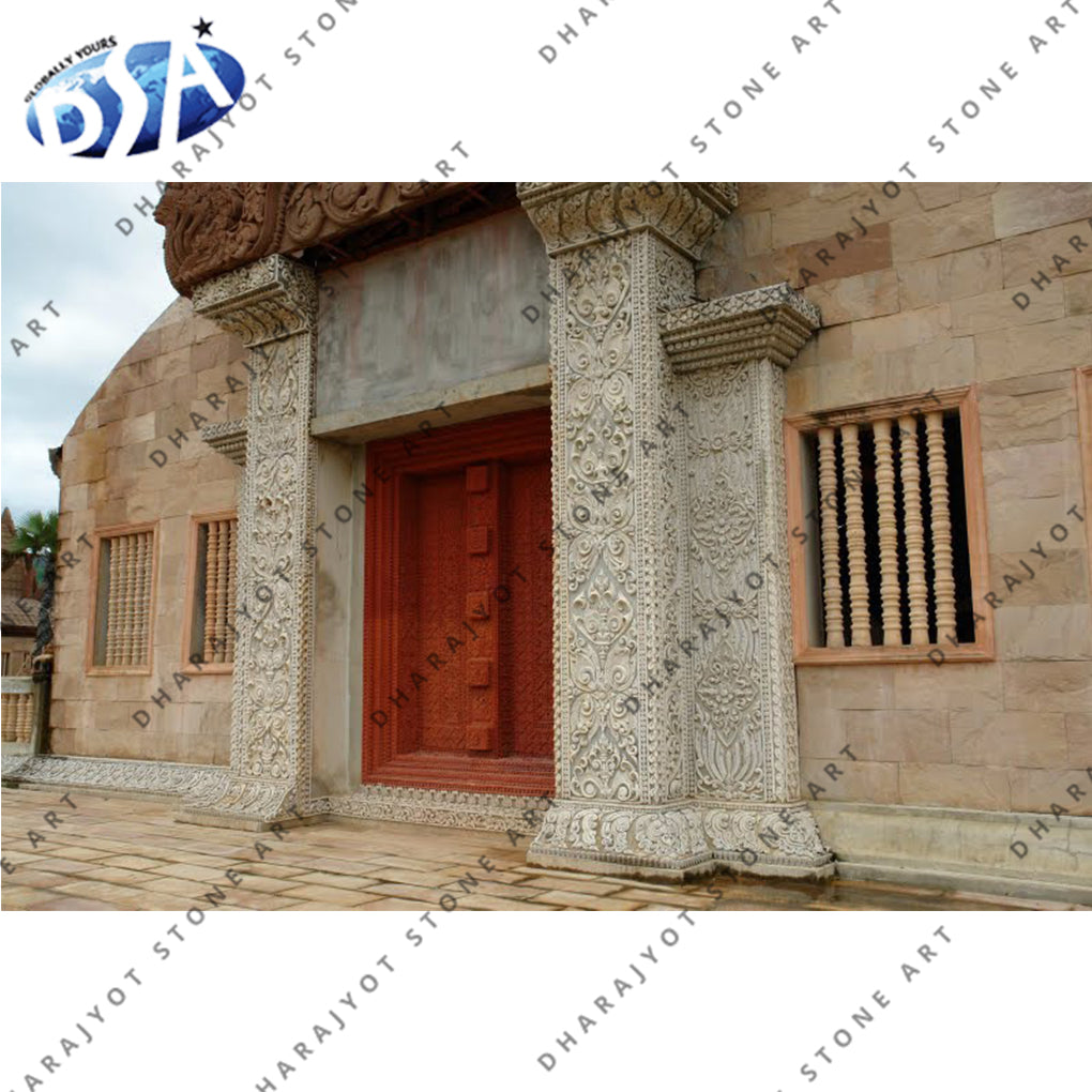 Modern Sandstone White Hand Carving Work Entrance Gate