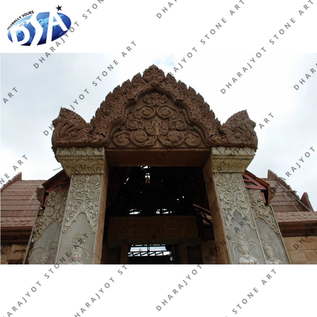 Modern Sandstone White Hand Carving Work Entrance Gate