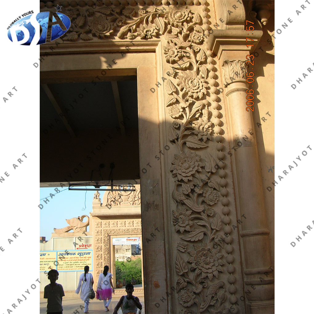 Yellow Sandstone Antique Design Hand Carved Entrance Gate