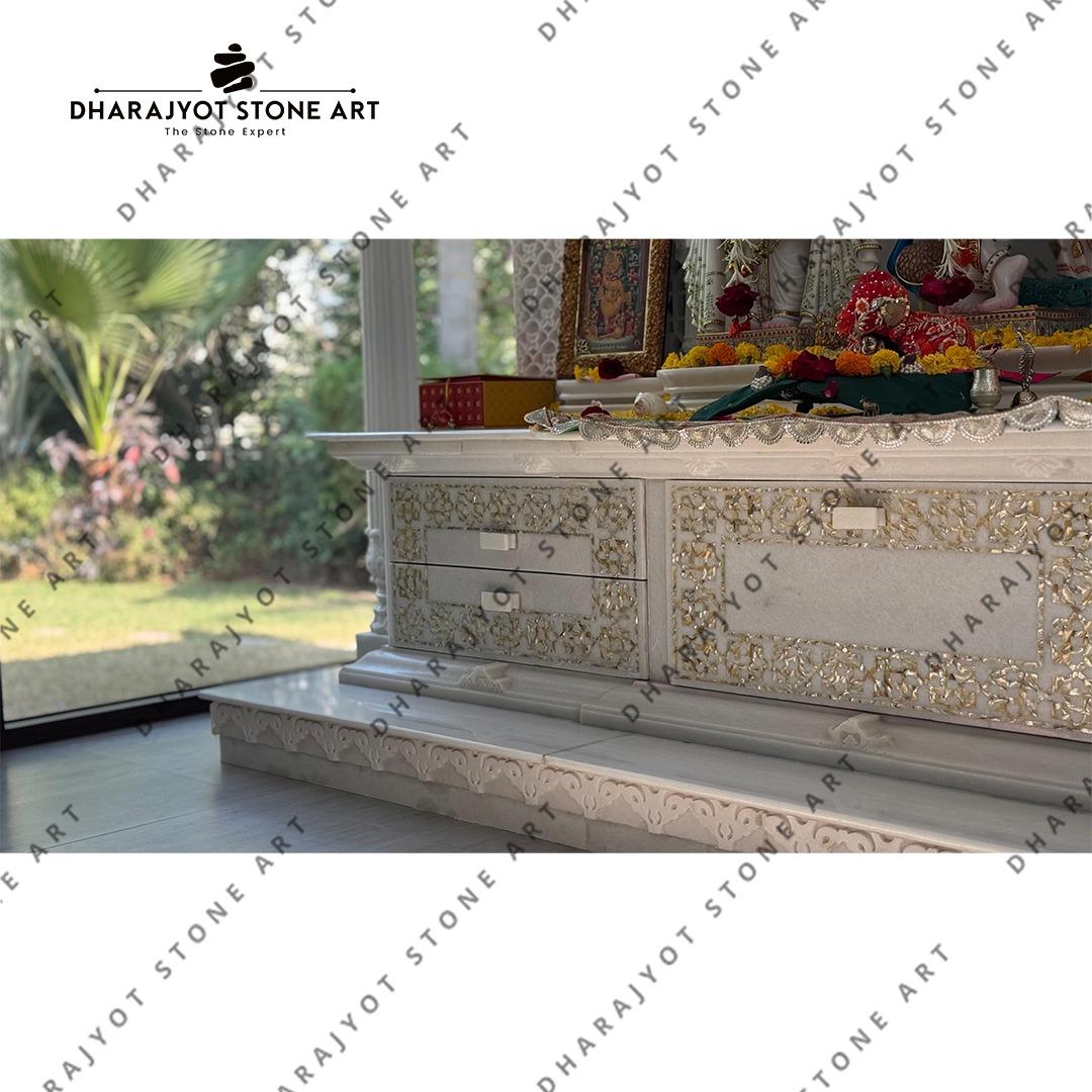 Hand Carved Vietnam White Marble Polish Mandir For Home Designer Temple