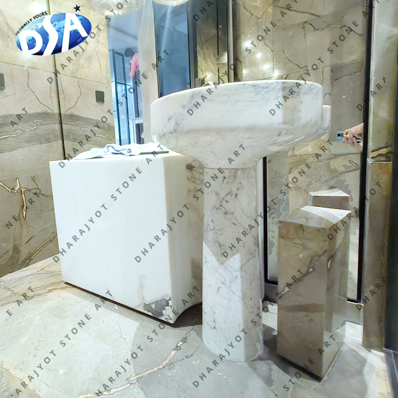 Indian Carrara Marble Self Standing Sink For Bathroom