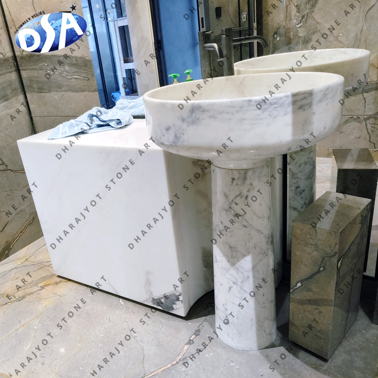 Indian Carrara Marble Self Standing Sink For Bathroom