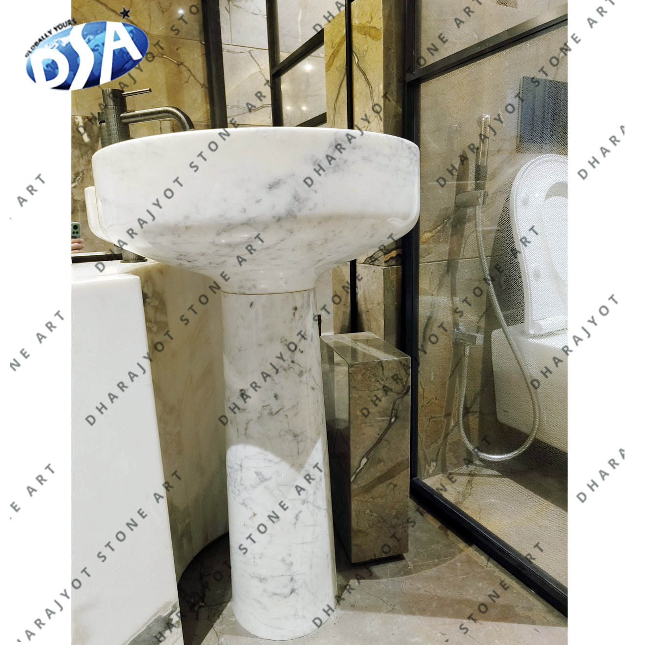 Indian Carrara Marble Self Standing Sink For Bathroom