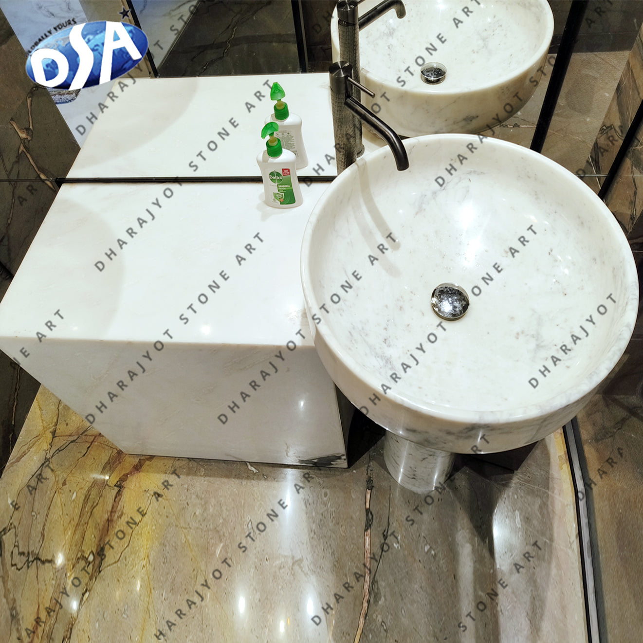 Indian Carrara Marble Self Standing Sink For Bathroom