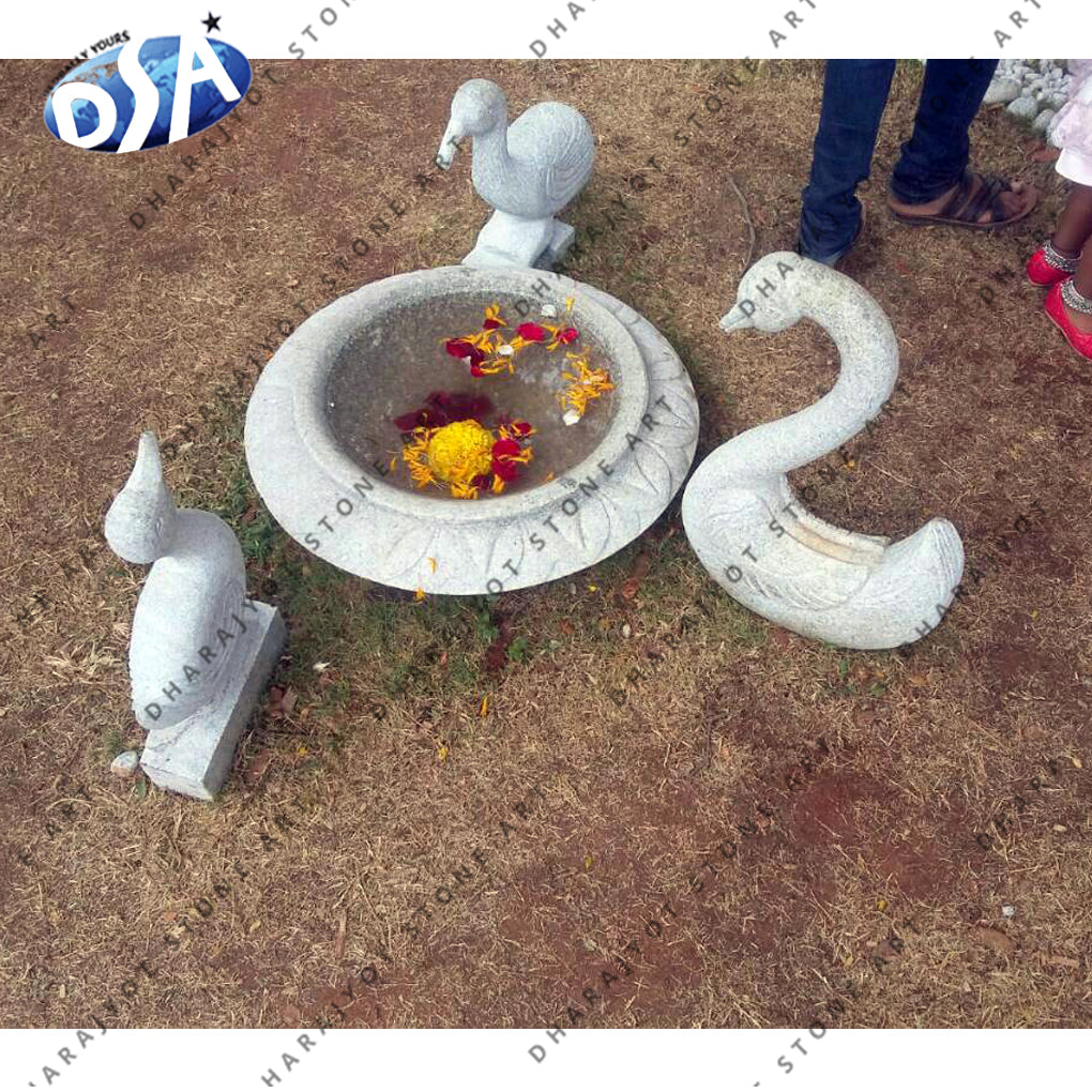 White Marble Flower Customize Birdbath