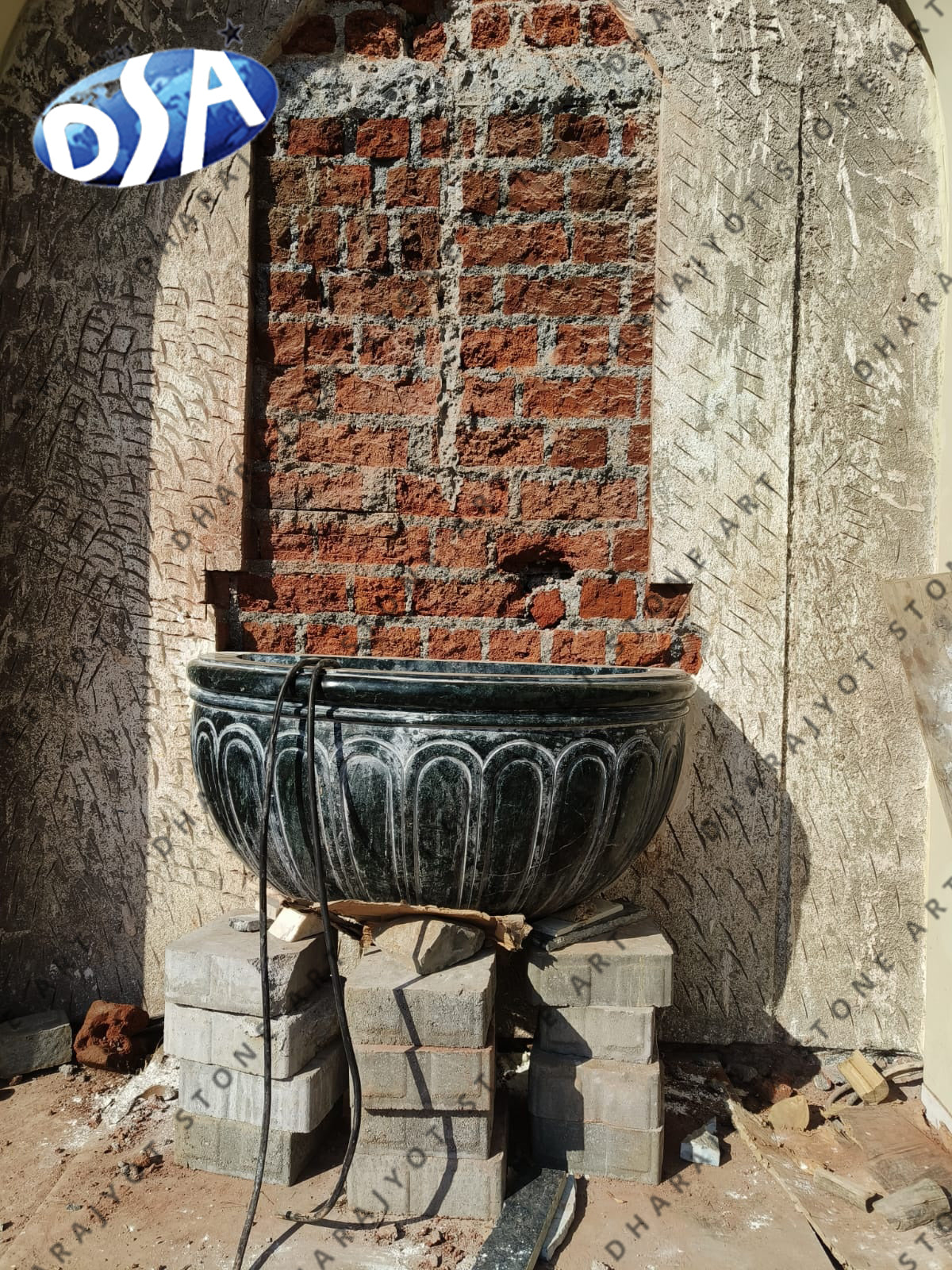 Hand Carved Garden Black Fountain