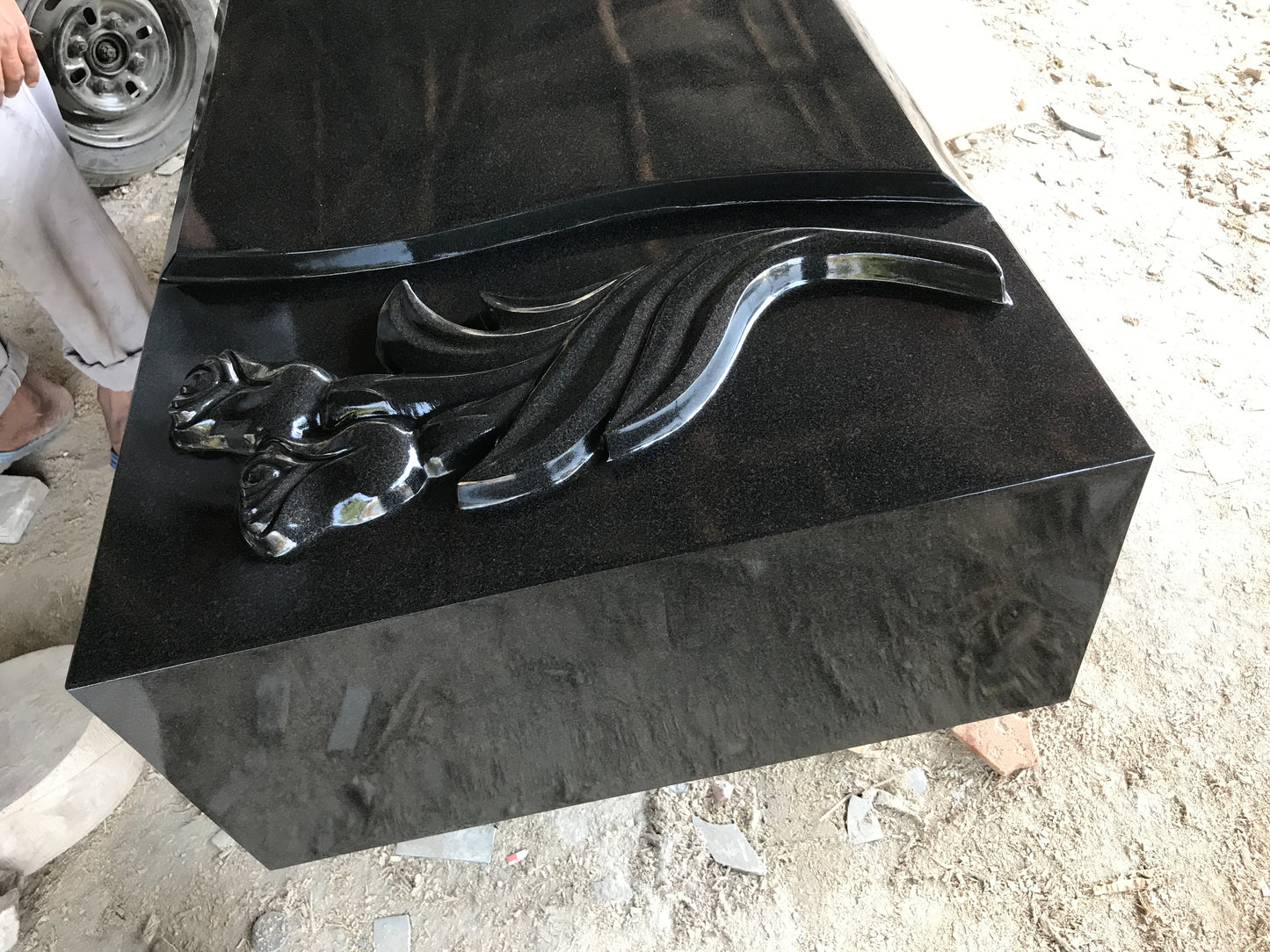 Designer Black Granite Ledger Long Base Monument