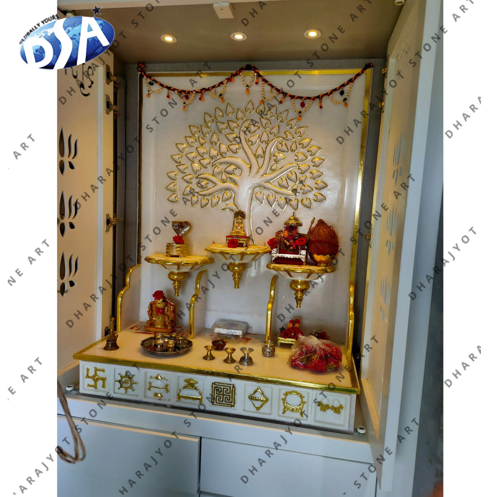 Inlay White Marble Handmade Carved Jain Temple